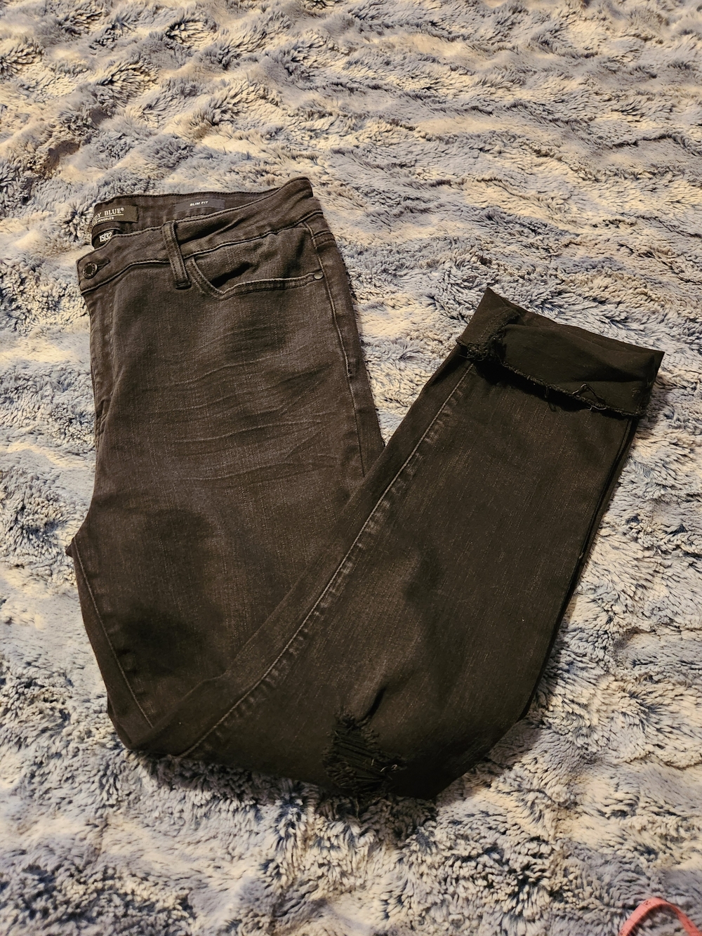 Judy Blue Black Distressed Slim Fit Jeans Raw Hem Stretch Denim Size 15/32